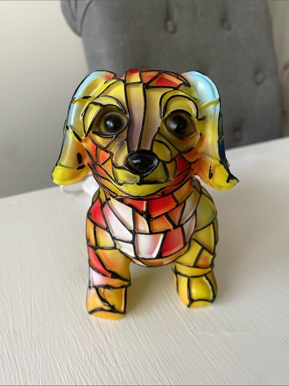 Tiffany Style Lamp Colorful Mosaic Dog Figurine LED Light, USB - Picture 2 of 11
